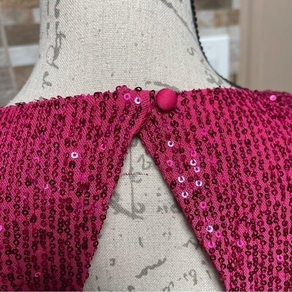 One33 Social Pink Sequin Side Drape Mini Dress Fuchsia Size 8 - Picture 8 of 16
